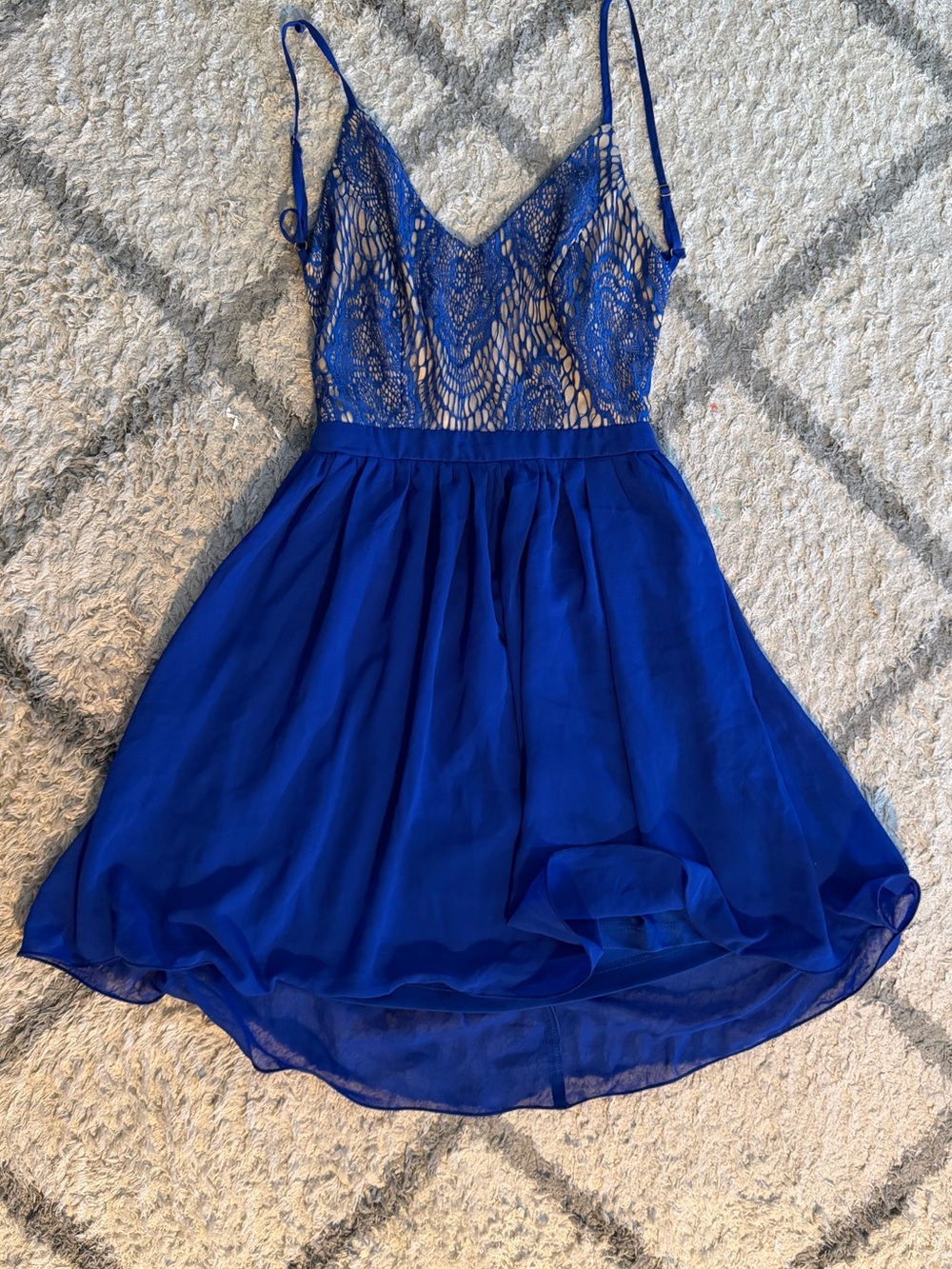 Miss Avenue Royal Blue Lace & Chiffon Spaghetti Strap Mini Dress